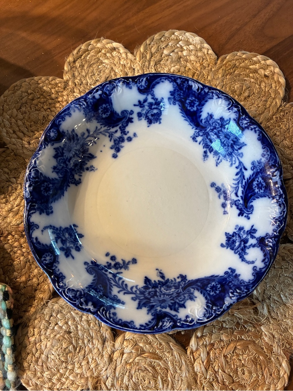 New Wharf flow blue bowl in “Lois”pattern